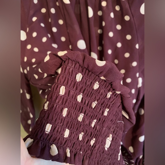 Melanie Lyne polkadot burgundy blouse - Picture 7 of 8
